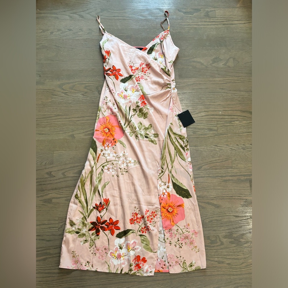 NEW Lulus Remarkable Entrance Pink Floral Print Satin Midi Dress Large NWT - Picture 8 of 8